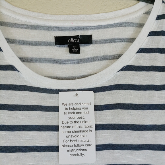 Ellos striped white blue nautical tunic top ruffle hem 3/4 sleeves size 10 - Picture 5 of 7